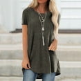 thumbnail image 3 of Wioihee Women'S Plus Size Round Neck Blouse Short Sleeved Long T-Shirt (Khaki XL), 3 of 6