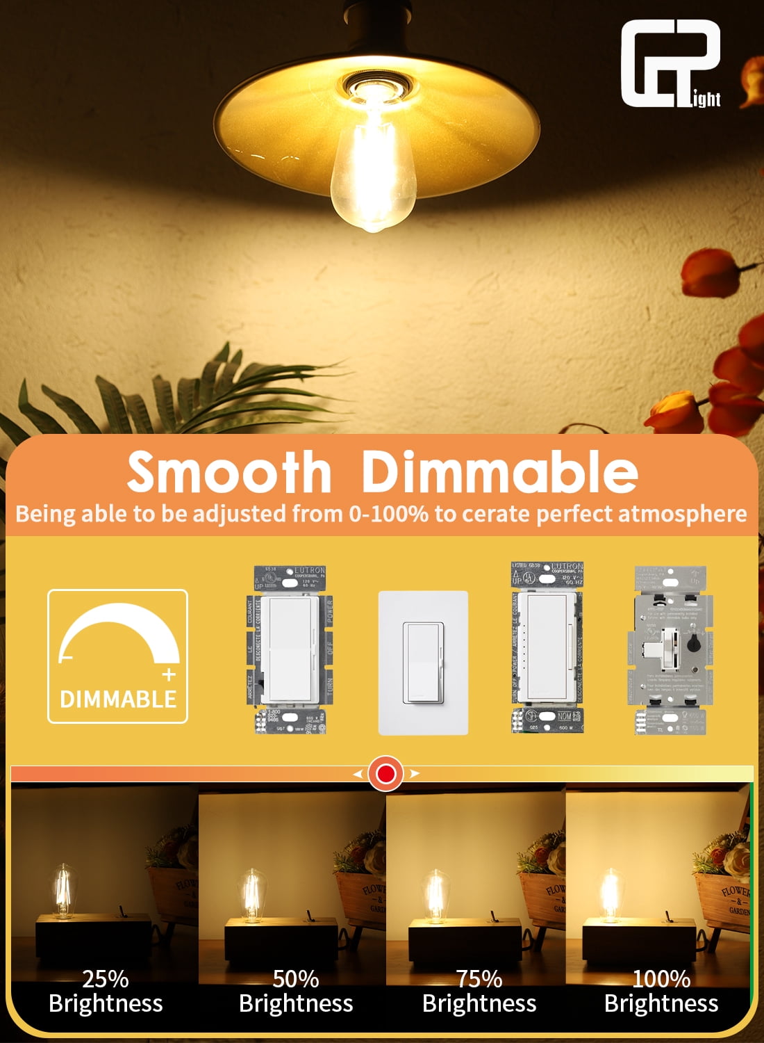 CRLight 8 Pack​​ Vintage Dimmable LED Edison Bulbs, 2700K Warm White 8W 800LM Equivalent 80W Incandescent, E26 ST58 = ST19 Clear Glass ​​Antique Decorative Filament Light