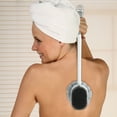 thumbnail image 2 of Unique Bargains 1 Pc Double Sided Wave Handle Bath Brush for Bathroom 16.93"x4.13"x3.94" Gray White, 2 of 6