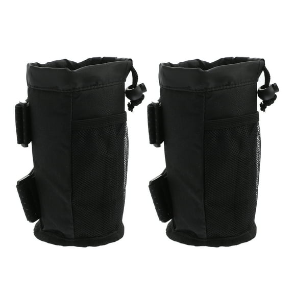 2pcs Cup Holder Universal Drink Holder Accessories with Net Pocket for Wheelchair ATV Mountain Bike Scooter Black