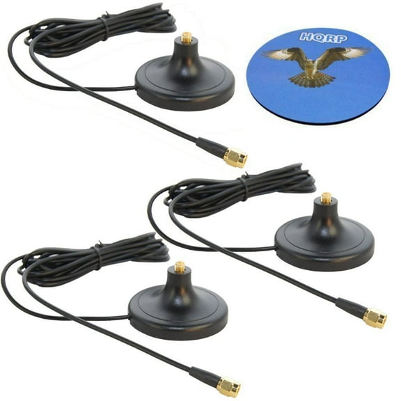 HQRP SET: 3 PCS 3M RP-SMA WiFi Antenna Extension Cable Connector Magnetic Base for TRENDnet TEW-633GR / TEW-630APB / TEW-623PI / TEW-631BRP (Three RP-SMA connector)   HQRP Coaster