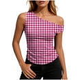 thumbnail image 3 of Yertdoel Sleeveless Tops for Women Fashion Checkered Print Off the Shoulder Slim Fitted Tank Top Party Cozy Summer Tops Casual Shirts, 3 of 7
