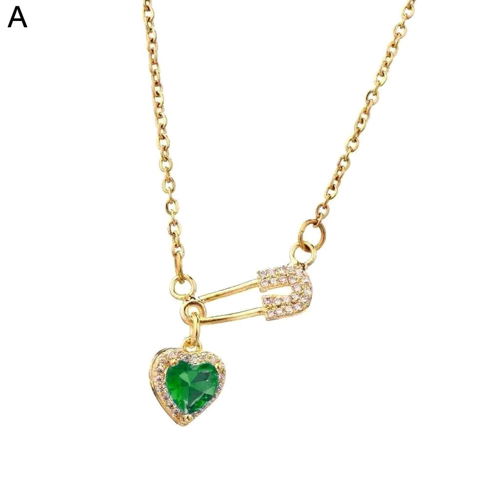 Necklace Pin Love HEART Pendant Chain Vintage Gold Brooch Hot R7