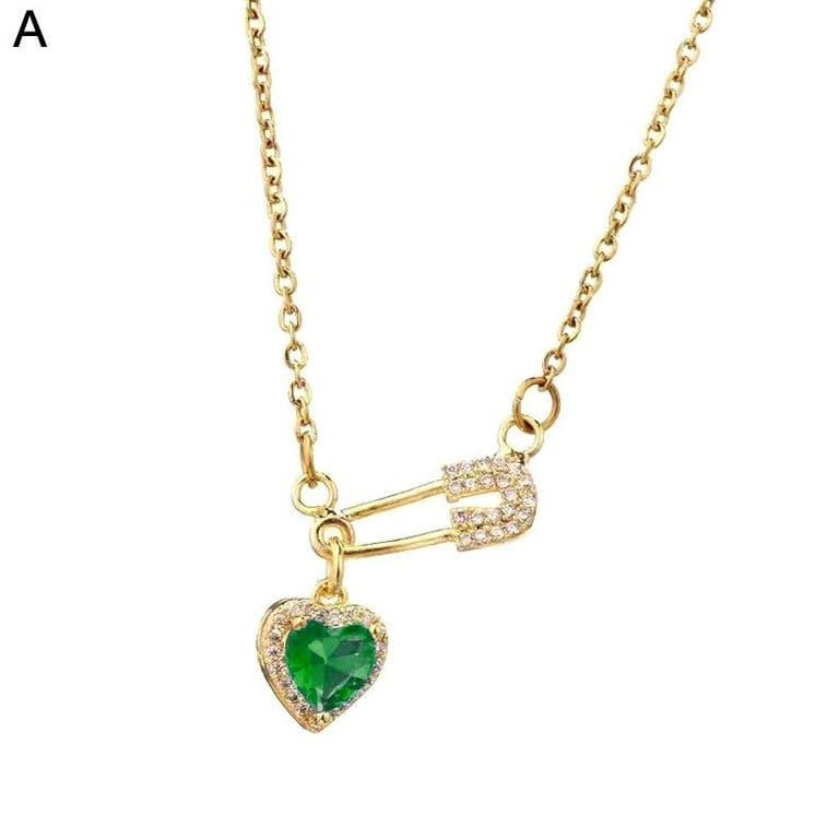 Necklace Pin Love HEART Pendant Chain Vintage Gold Brooch Lot Z9