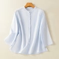 thumbnail image 2 of Womens Trendy Linen Tops Long Sleeve Button Up Shirts Chinese Style Lightweight Casual Loose Blouses (2XL, Sky Blue), 2 of 7