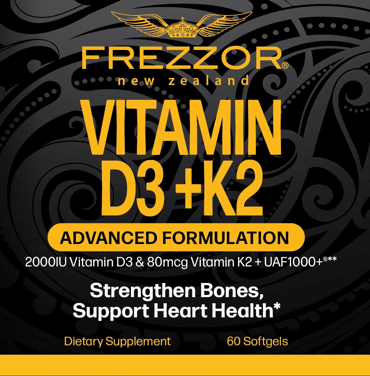 FREZZOR Vitamin D3 Supplement, Vitamin K2 and D3, Premium Bone Health Supplement, 4 Bottles, 240 Capsules