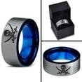 thumbnail image 4 of Tungsten Skull Crossbones and Swords Band Ring 8mm Men Women Comfort Fit Blue Flat Cut Brushed Gray Polished, 4 of 4
