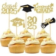 thumbnail image 6 of 60 Pcs 2025 Graduation Cupcake Toppers,Glitter Class of 2025 Cupcake Toppers 2025 Congrats Grad Cap Diploma Cupcake Picks for Graduation Theme Party Cake Decorations,Gold, 6 of 10