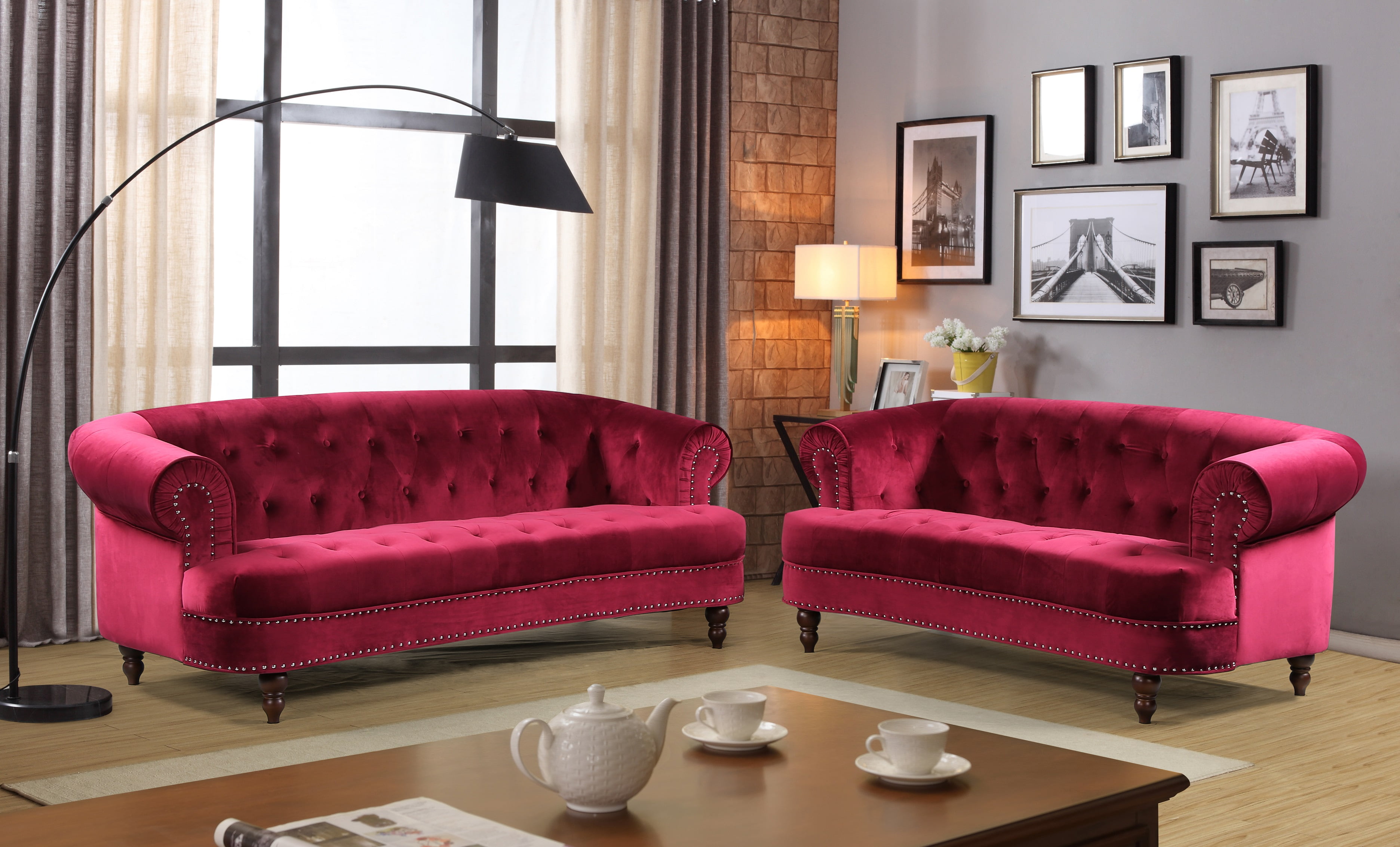 US Pride Furniture™ Downey Velvet Nailhead Chesterfield 2 Piece Sofa