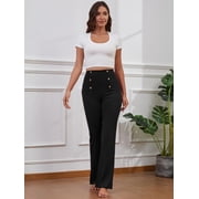 Sexy Dance Womens Stretchy Dresses Pants Casual Work Slacks Business Button Front Workwear Straight Leg Bootcut Yoga Trousers