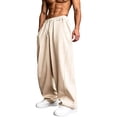 thumbnail image 2 of Vhkiploz Drawstring Wide Leg Trousers for Men's Sporty Workout Athletic Joggers Solid Color Daily Pants with Side Pockets, 2 of 8