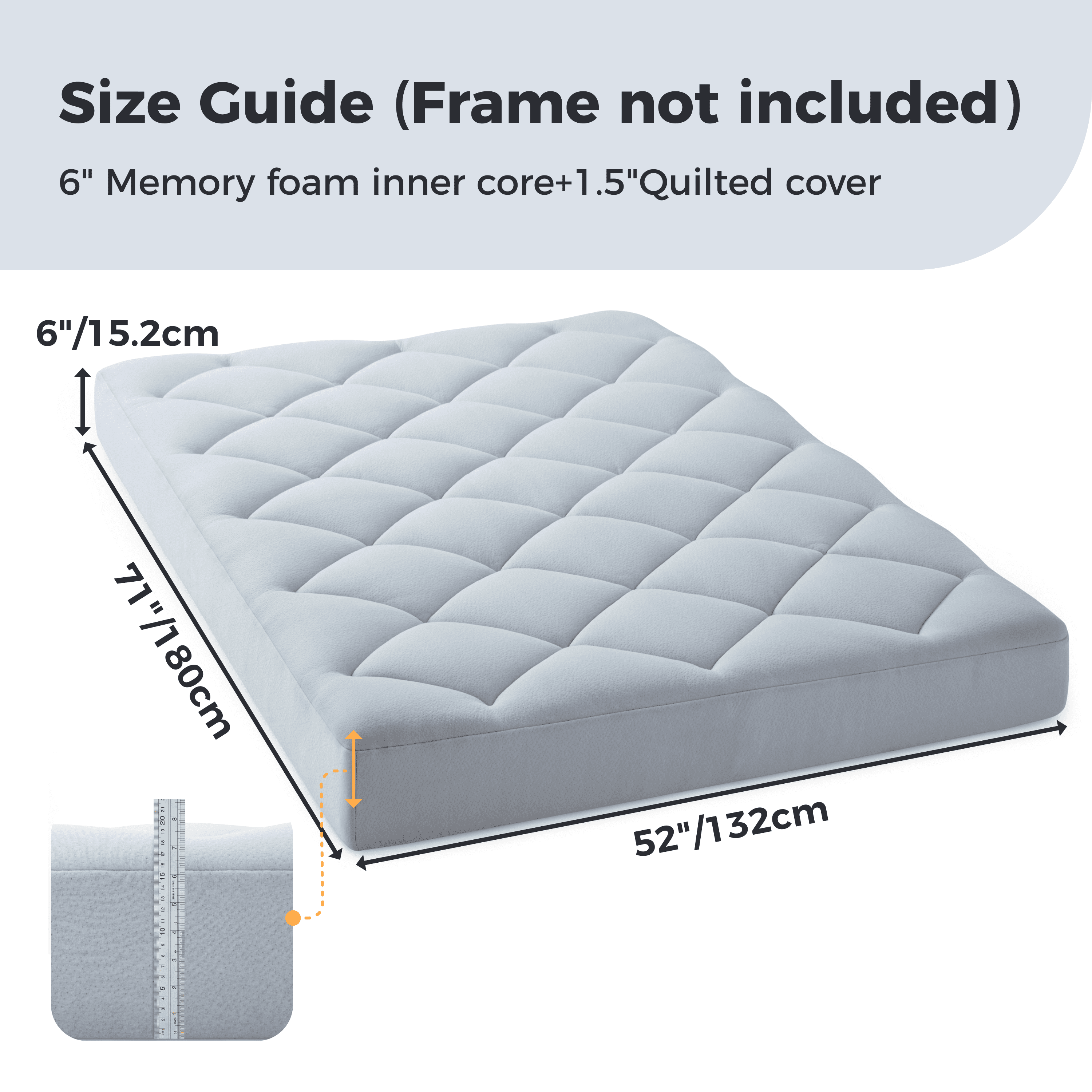 Jamdok 6" Full Size Memory Foam Futon Mattress  Replacement(Frame Not Included),Futons Sofa Couch Bed with Thickened Pillowtop Cover, Floor Mattress with Two Types of Firmness, Light Grey