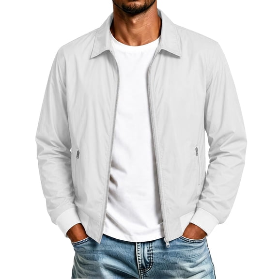 fatyb Men's Zip up Jacket Long Sleeve Casual Collar Lightweight Golf Work Outerwear with Zipper Pockets