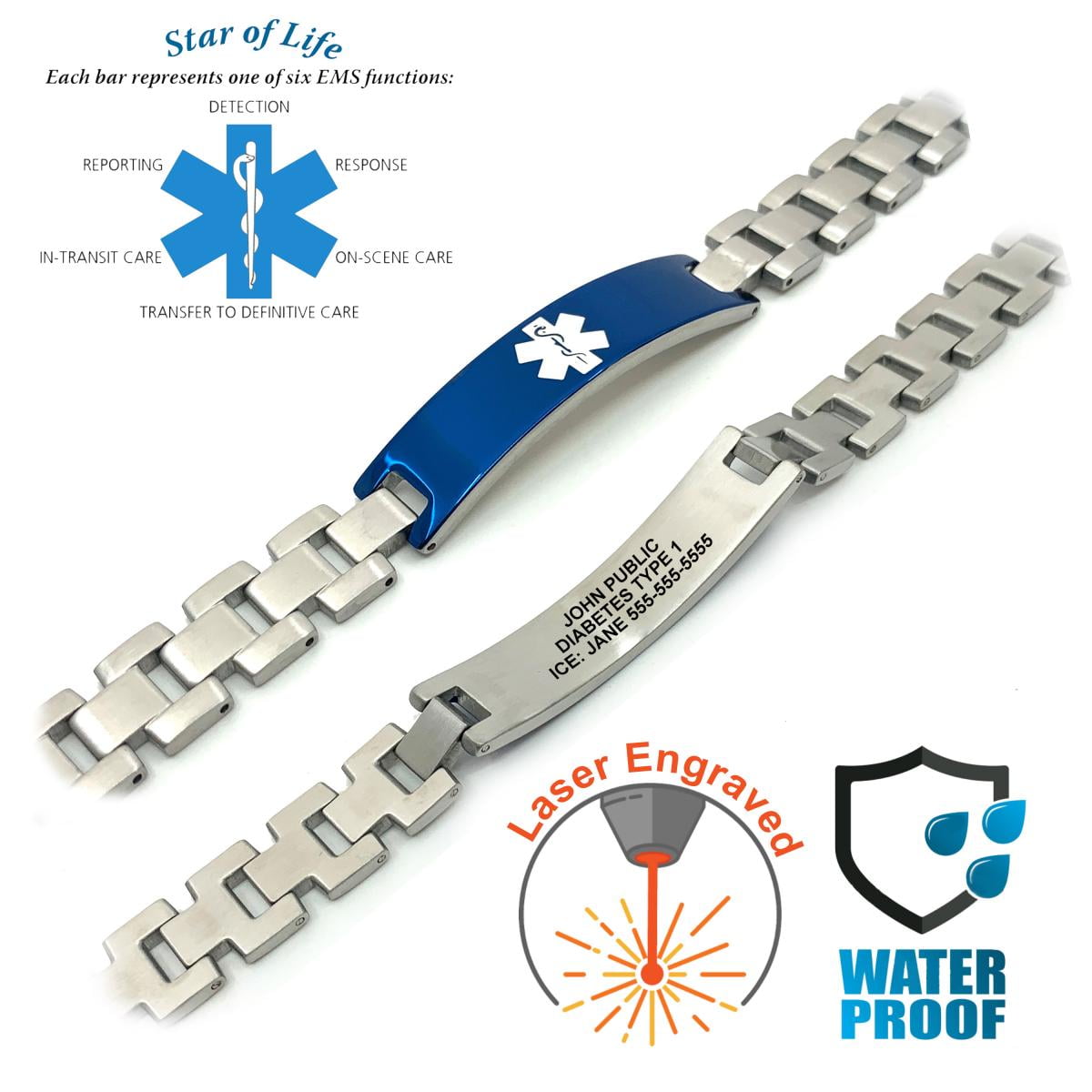 Titanium Medical id Bracelets for Men Free Engraving Emergency Medical –  LinnaLove