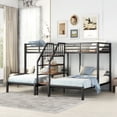 thumbnail image 3 of Twin over Twin & Twin Metal Bunk Bed,Triple Bunk Bed 3 Beds Bunk Bed with Storage Shelves Staircase,Black, 3 of 13