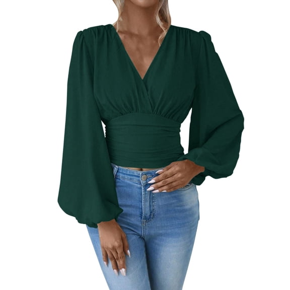 Long Sleeve Shirts For Women Waistline V Neck Sleeve Sleeve Solid Color Ruffled T Top Womens Long Sleeve Tops