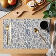 thumbnail image 2 of Blue Flowers Placemats Set of 8, Retro Rustic Botanical Floral Leaves Vines Placemats for Dining Table, Place Mats for Kitchen Tabletop, Waterproof Wipeable Dining Table Mats Set, 2 of 9
