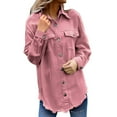 thumbnail image 3 of Pxiakgy Women’S Oversized Button Up Frayed Hem Shacket Long Sleeve Pockets Denim Jean Jacket Washed Denim Shirt Jacket Fashion Casual Jacket 2025 Spring Jean Jackets for Women with Pockets Pink S, 3 of 5