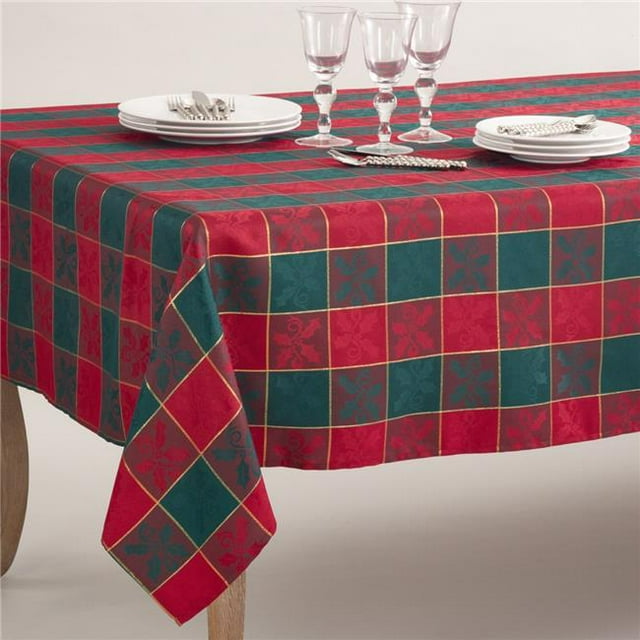 SARO 4837.RG65120B 65 x 120 in. Rectangle Plaid Design Square Tablecloth Red & Green