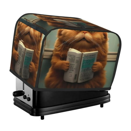 

KLL Grumpy Cat Reading Book Print 2 Slice Toaster Dust Covers Kitchen Small Appliance Cover with 2 Pockets Can hold Jam Spreader Knife & Toaster Tongs (11.4 x 7.9 x 7.5)