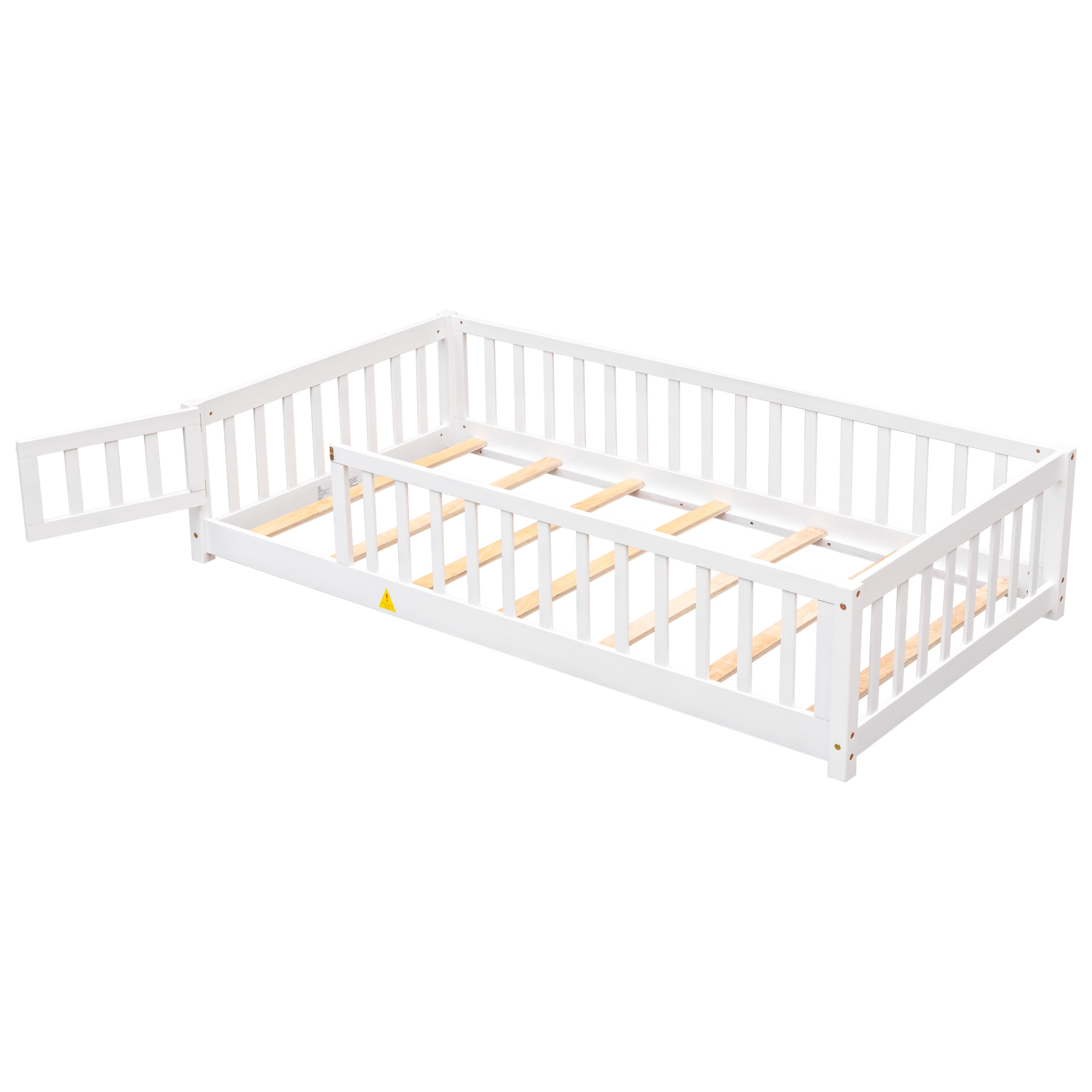 Miniyam Twin Size Toddler Floor Bed with Safety Guardrails, White