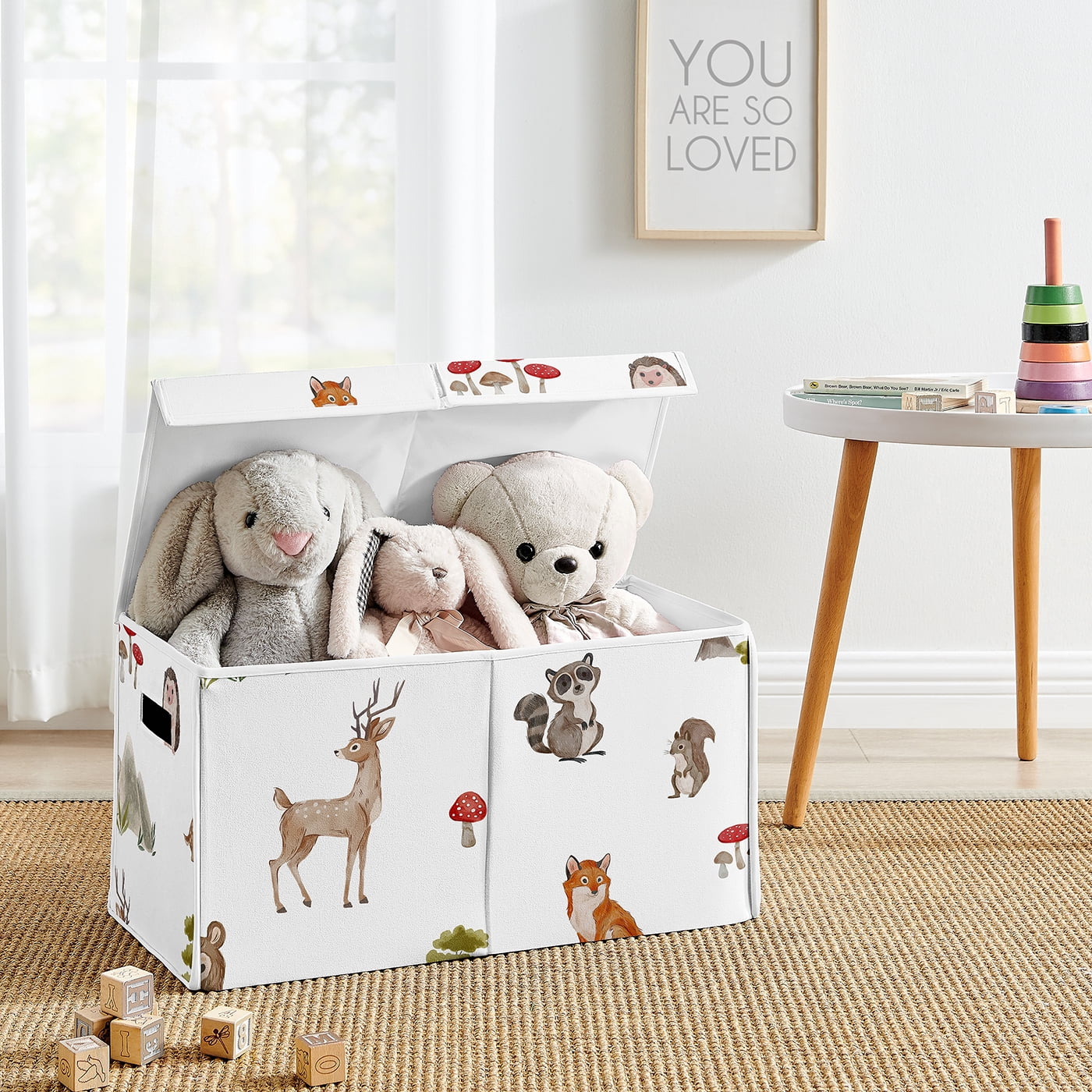 Sweet Jojo Designs Watercolor Woodland Forest Animals Boy Girl Gender Neutral Unisex Storage Fabric Toy Box