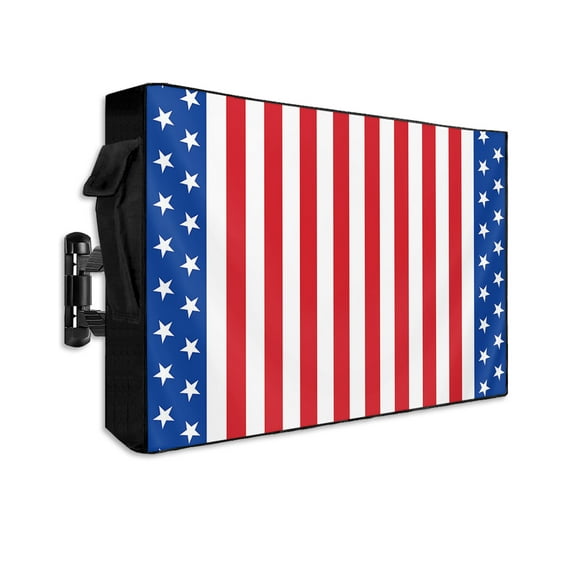 Independence Day American Outdoor TV Cover 40 to 43 Inch Weatherproof, Red White Stripes Grain 600D Oxford TV Covers with Waterproof Zipper, Outside Flat TV Screen Protector Size 40"W x 25"H x 4.5"D