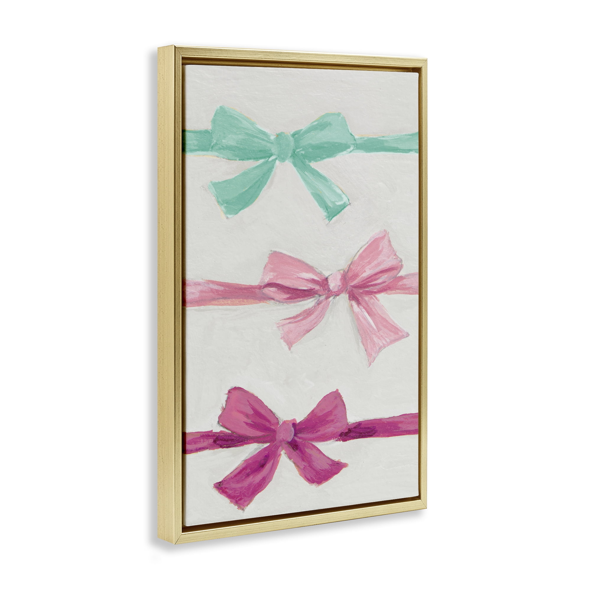 Stupell Industries Ribbon Bows Trio Gold Framed Floater Canvas Wall Art, design by Lanie Loreth