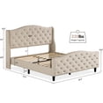 thumbnail image 3 of Yesurprise Queen Size Platform Bed Frame Velvet Upholstered Bed with Deep Button Tufted & Nailhead Trim Wingback Headboard No Box Spring Needed Beige, 3 of 6