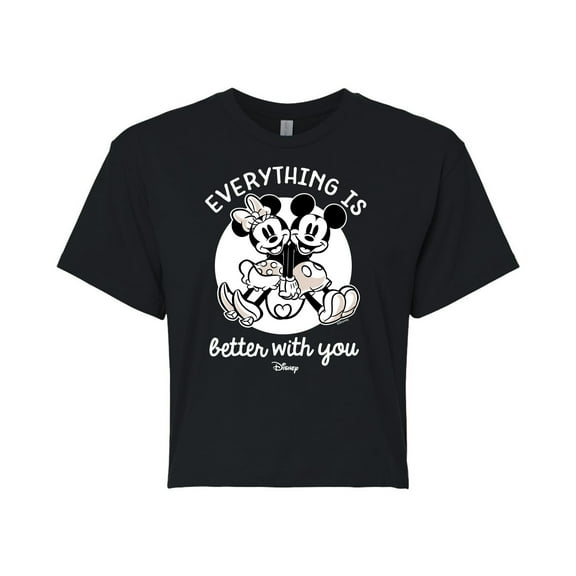 Disney - Mickey & Friends - Mickey & Minnie in Love - Everything is Better with You - Juniors Cropped Cotton Blend T-Shirt