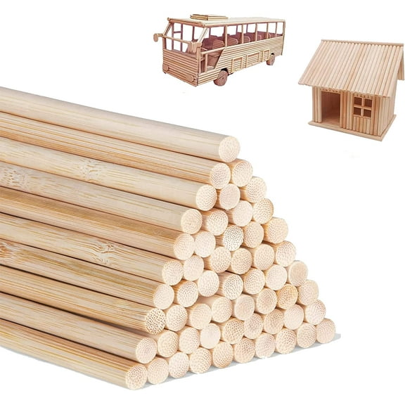 1/4 x 12 Inch Rods Wood Sticks Wooden Dowel Rods - Unfinished Bamboo Sticks - for Crafts and