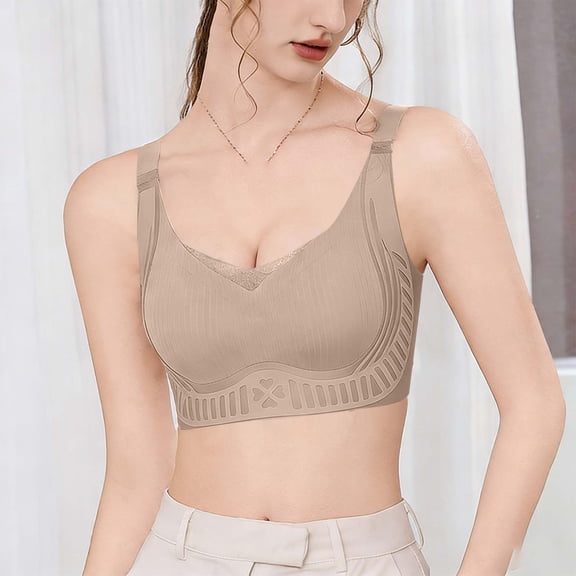 Kukoosong Wireless Bras for Women Fashion Women's Solid Color Lifting Gathering Folding Sagging Bra Lingerie Daily Bra, Sizes 3XL