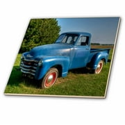 3dRose Old blue truck in field - Ceramic Tile, 12-inch