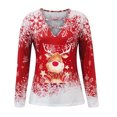 thumbnail image 4 of Puntoco Camisas para mujer Blusa de manga larga con estampado de cuello en V de Navidad Blusa regular estampada Puntoco Puntoco-976, 4 of 6