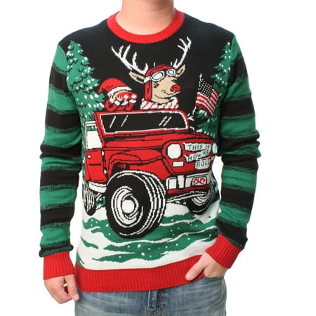 Ugly Christmas Sweater Men's Jeep Reindeer LED Light Up Pullover Sweatshirt