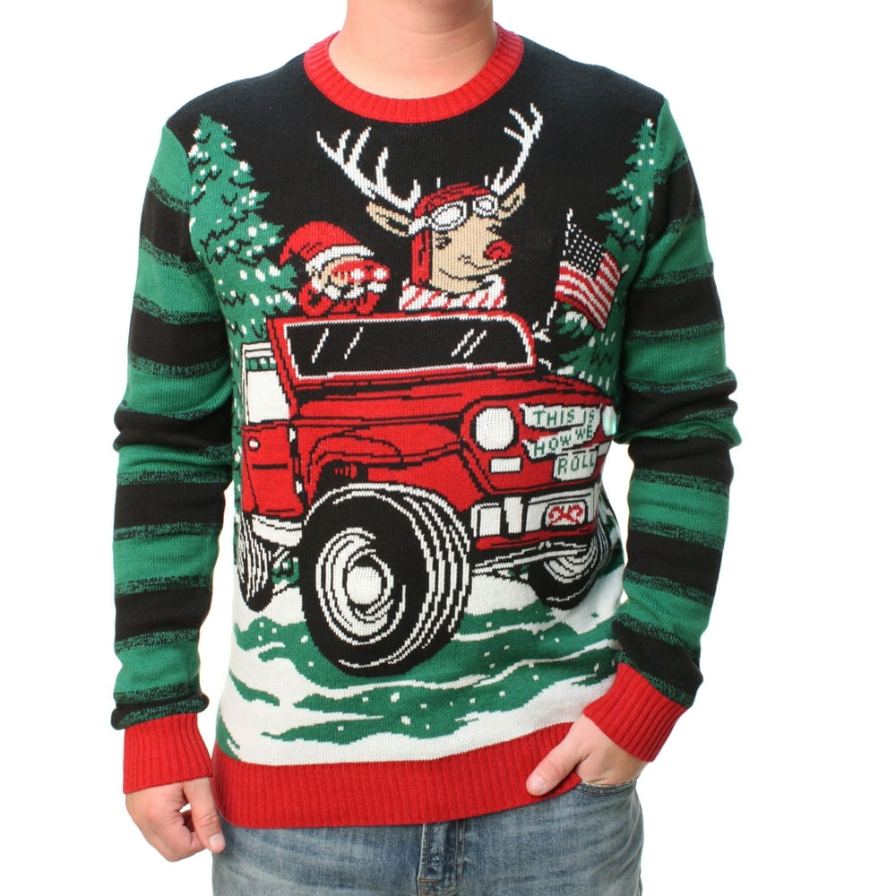 Ugly Christmas Sweater Ugly Christmas Sweater Men's Jeep Reindeer LED