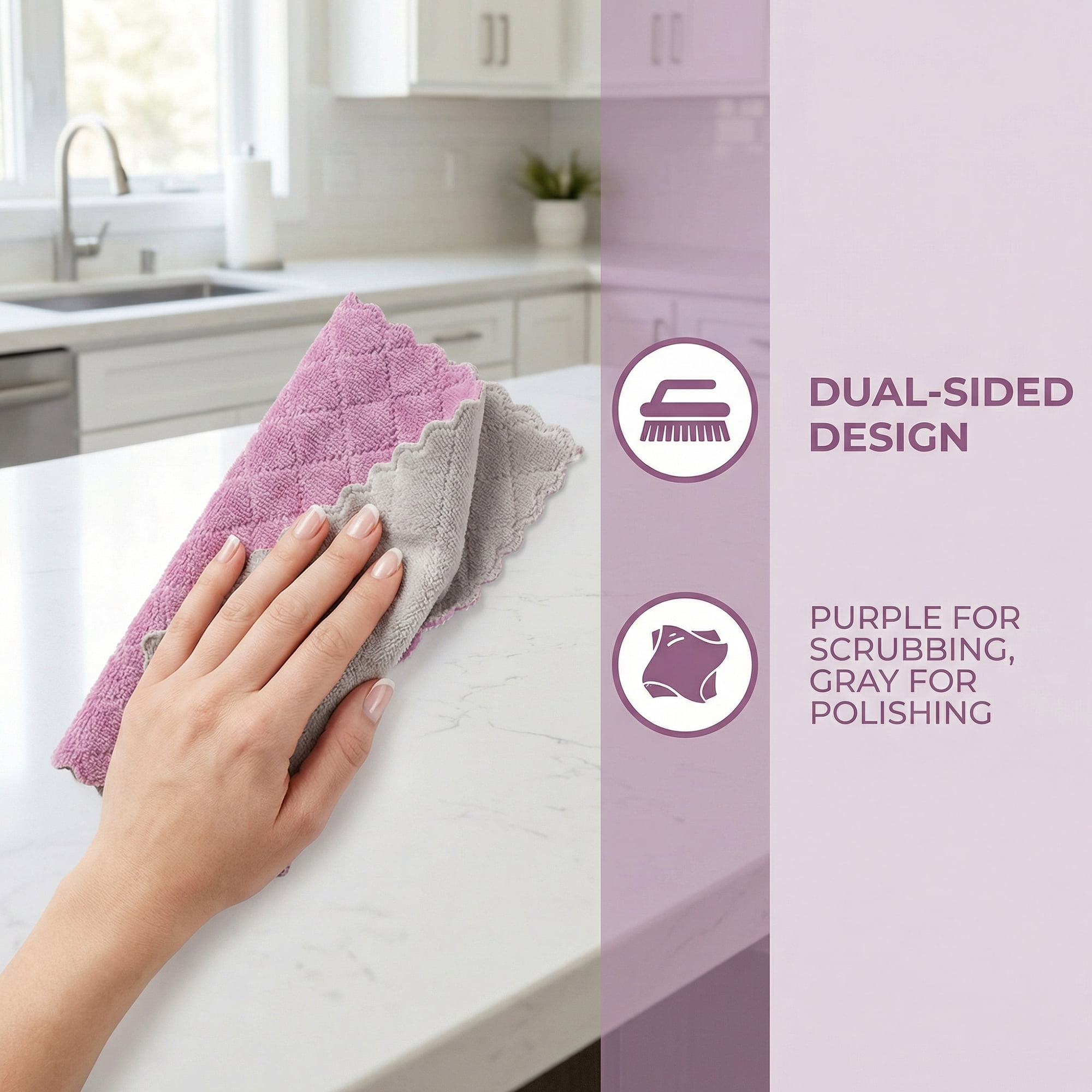 Unique Bargains 6 Pack Absorbent Cleaning Towels Purple Grey/Pink Blue 10"x10"/12"x12"