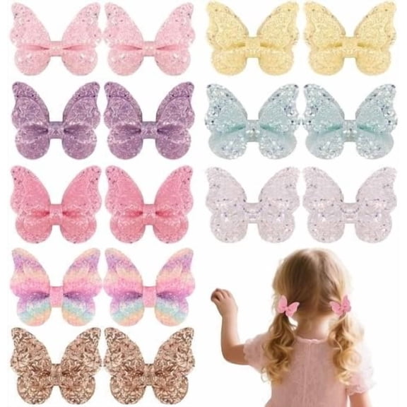 16 count Glitter Butterfly Hair Clips for Girls, Colorful Sparkly Hair Bows Barrettes, Cute Hair Accessories for & Women, Ideal for Holiday, Party & Daily Wear