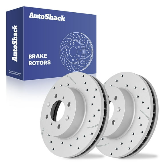 AutoShack Front Vented Drilled & Slotted Coated Brake Rotor Silver Matte Finish 2-PC Set Replacement for 2007-2014 Honda Fit 2010-2014 Honda Insight 1990-2001 Acura Integra TurboGuard 10.31" (262 mm)