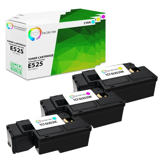 TCT E525 Color Toner Cartridge 3 Pack - Premium Compatible Replacement for Dell 593-BBJU 593-BBJV 593-BBJW High Yield