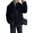thumbnail image 2 of Female Faux Fur Coat Faux Fur Jacket Long Sleeve Lapel Furry Winter Jackets Parka Short Coat Black L, 2 of 9