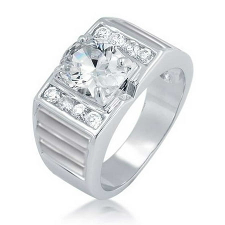 - Oval CZ Engagement Band Ring For Mens Wedding Ring Channel Set Cubic Zirconia Matte Ridge Rhodium Plated Brass 5mm