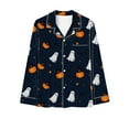 thumbnail image 3 of Halloween Womens Pajamas Set Two Piece Long Sleeve Lounge Set Button-Up Collared Shirts Pants Comfortable Pjs Outfits Dark Blue, XXXL, 3 of 4
