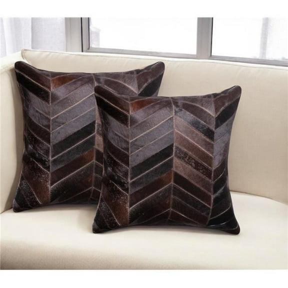 HomeRoots 544584 18 in. Chocolate Chevron Cowhide Throw Pillows - Set of 2