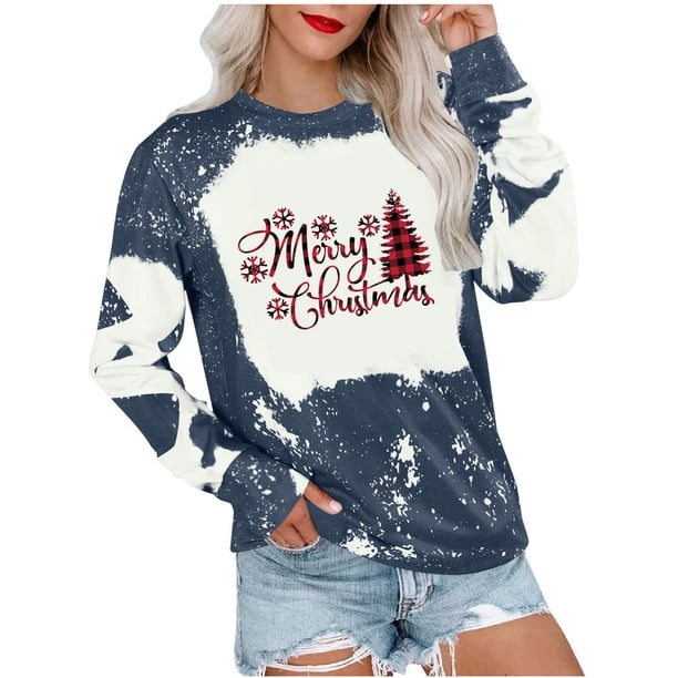 Sudadera de Cuello Redondo de Navidad Para Mujer, Tops Casuales de Moda, Jersey de Manta Con Lazo Estampado de Manga Larga, Jersey Odeerbi ODB197407