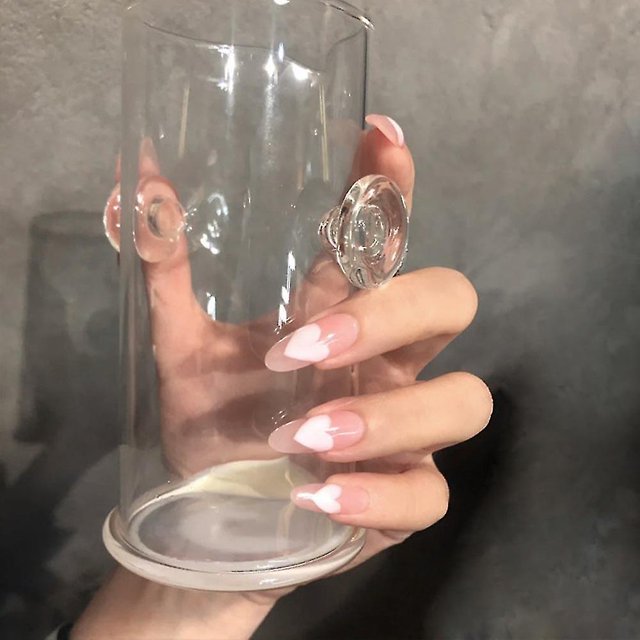 24 Uds. Desgaste de corazón de melocotón, tableta para uñas terminada, manicura extraíble para uñas postizas
