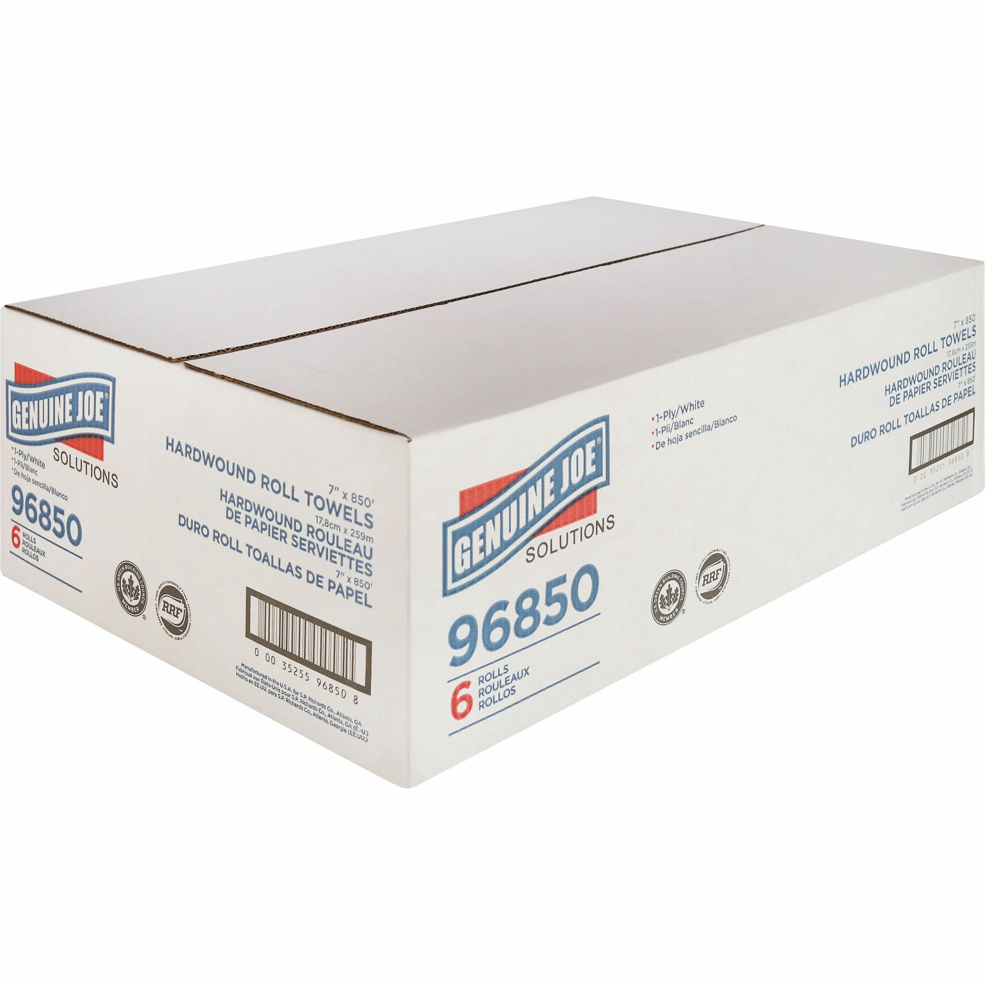Genuine Joe Solutions, GJO96850, 850' Roll Hard Wound Paper Towels, 6 / Carton, White