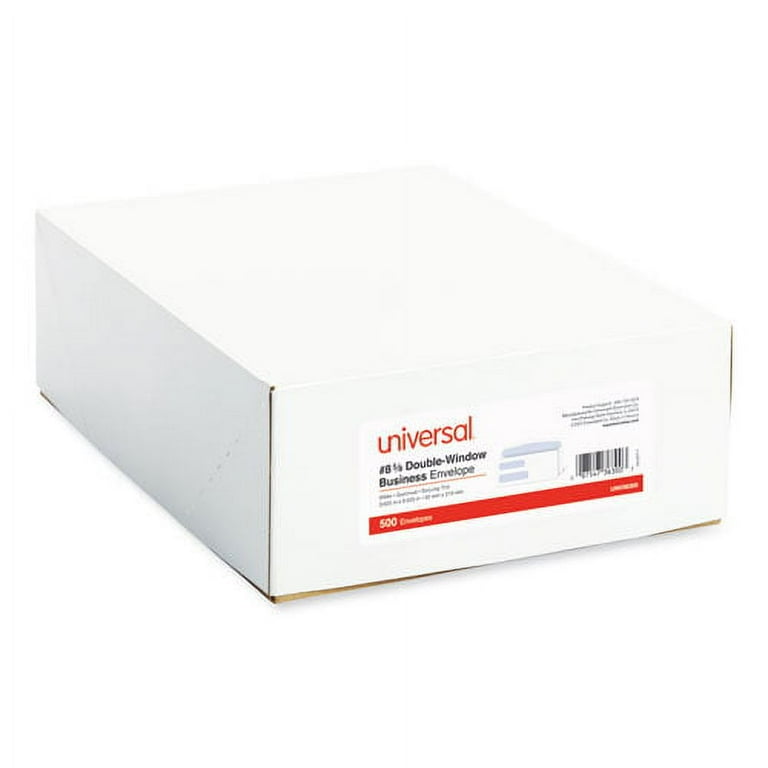 Double Window Business Envelope, #8 5/8, Commercial Flap, Gummed Closure, 3.63 x 8.63, White, 500/Box Double Window Business Envelope, #8 5/8, Commercial Flap, Gummed Closure, 3.63 x 8.63, White, 500/Box