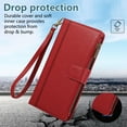 thumbnail image 2 of for iPhone 12 Pro Max Wallet case with Card Holder for Women Men,Phone case RFID Blocking PU Leather Flip Cover with Strap Zipper Credit Card Slots,Kickstand,With Wrist Strap,Red, 2 of 9