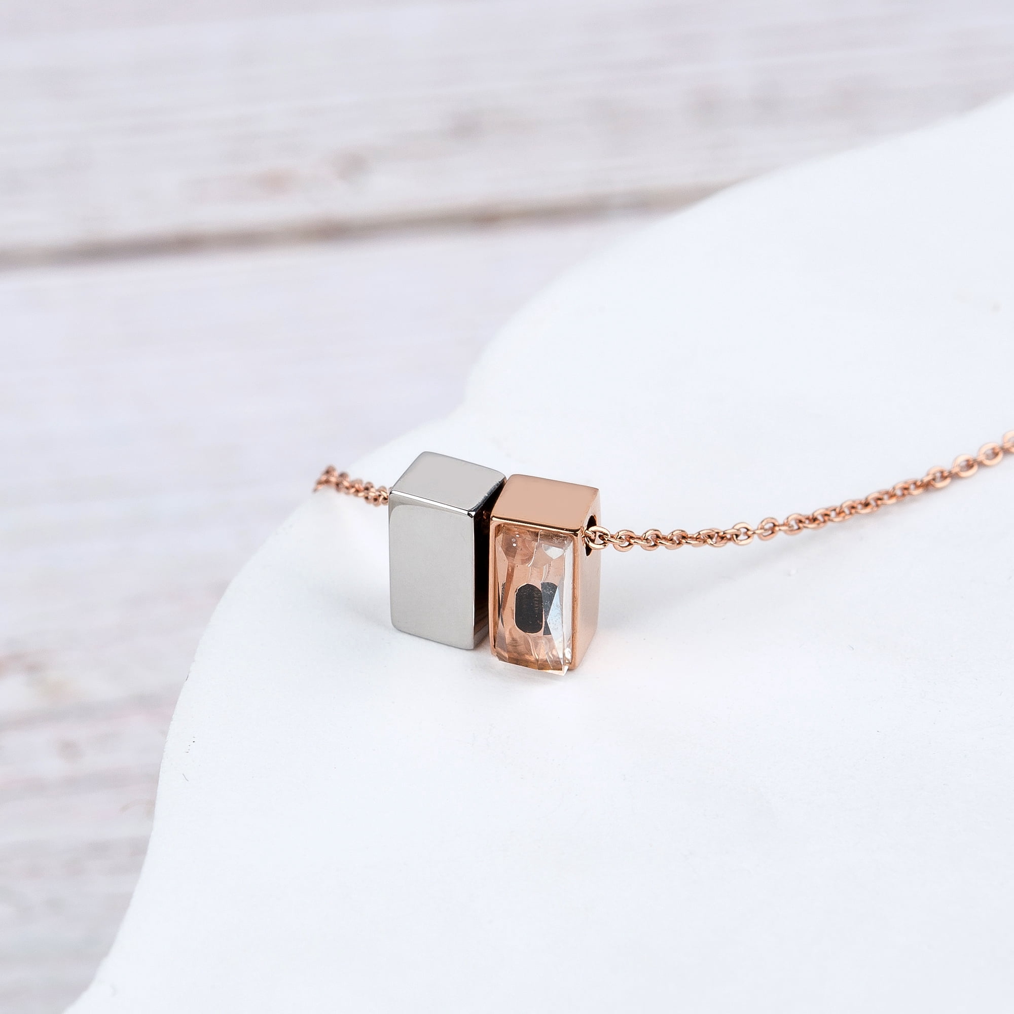 Anavia See You Cremation Necklace for Ashes, Mini See Through Urn Necklace, Mini Cube Cremation Pendant, Cremation Jewelry, Memorial Jewelry, Mini Urn-[Silver & Rose Gold]